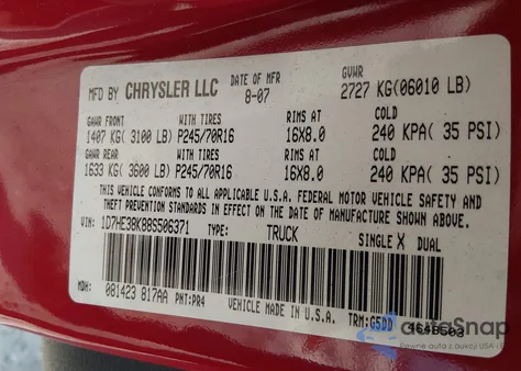 2008 Dodge Dakota Sxt/Bighorn/Lonestar z USA, uszkodzony, nr VIN 1D7HE38K88S506371